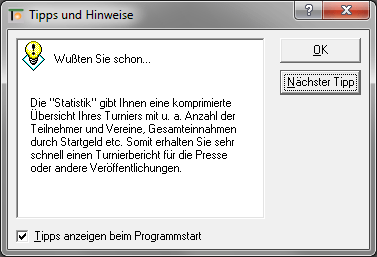 Screenshot  Tipps & Hinweise (Statistik)